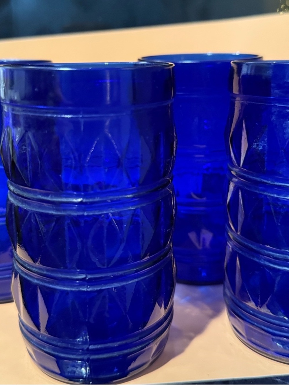 Vintage Brazilian Franceshino Cobalt Blue Pressed Glass Tumblers 6
